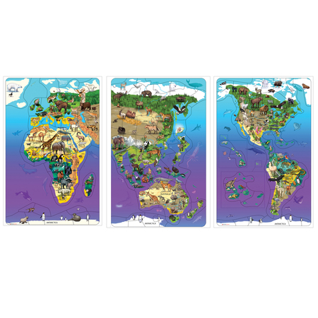 DOWLING MAGNETS Magnetic Wildlife Map Puzzle Bundle, Set of 3 734130
